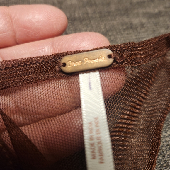 FREE PEOPLE Sz S Chic Sheer Brown Embellished Women's Blouse - Picture 2 of 7